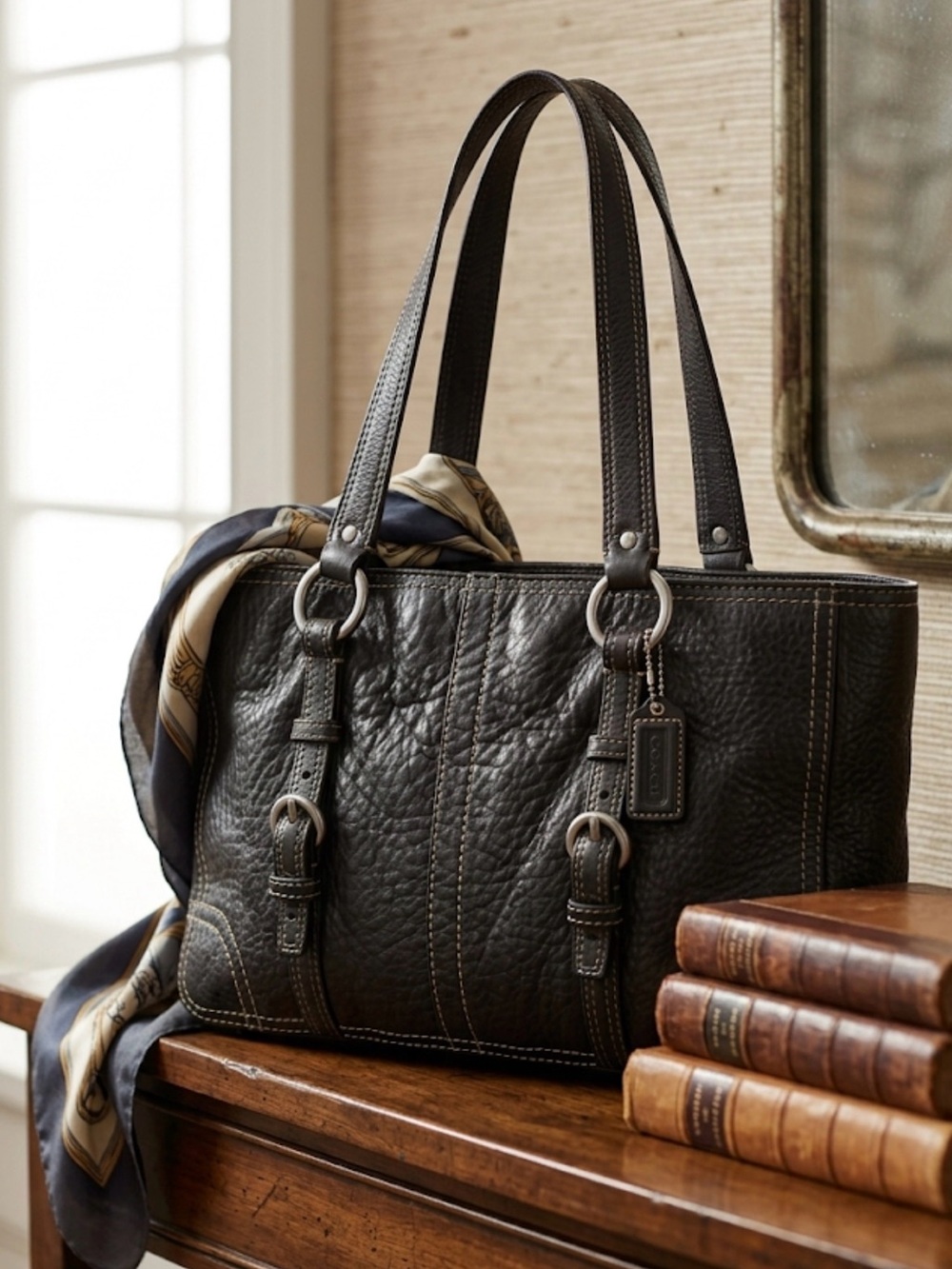 Coach Chelsea Black Leather Shoulder Handbag F12339 EUC